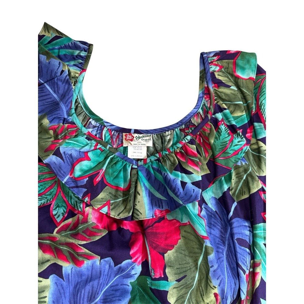 Hilo Hattie Hawaiian Muumuu Dress 2XL Cotton Tropical Floral Ruffle Vintage - Picture 5 of 9
